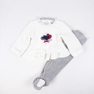 Mayoral 2-Piece Velour Top & Footed Bottoms Set White Gray Infant Sz 4-6 months